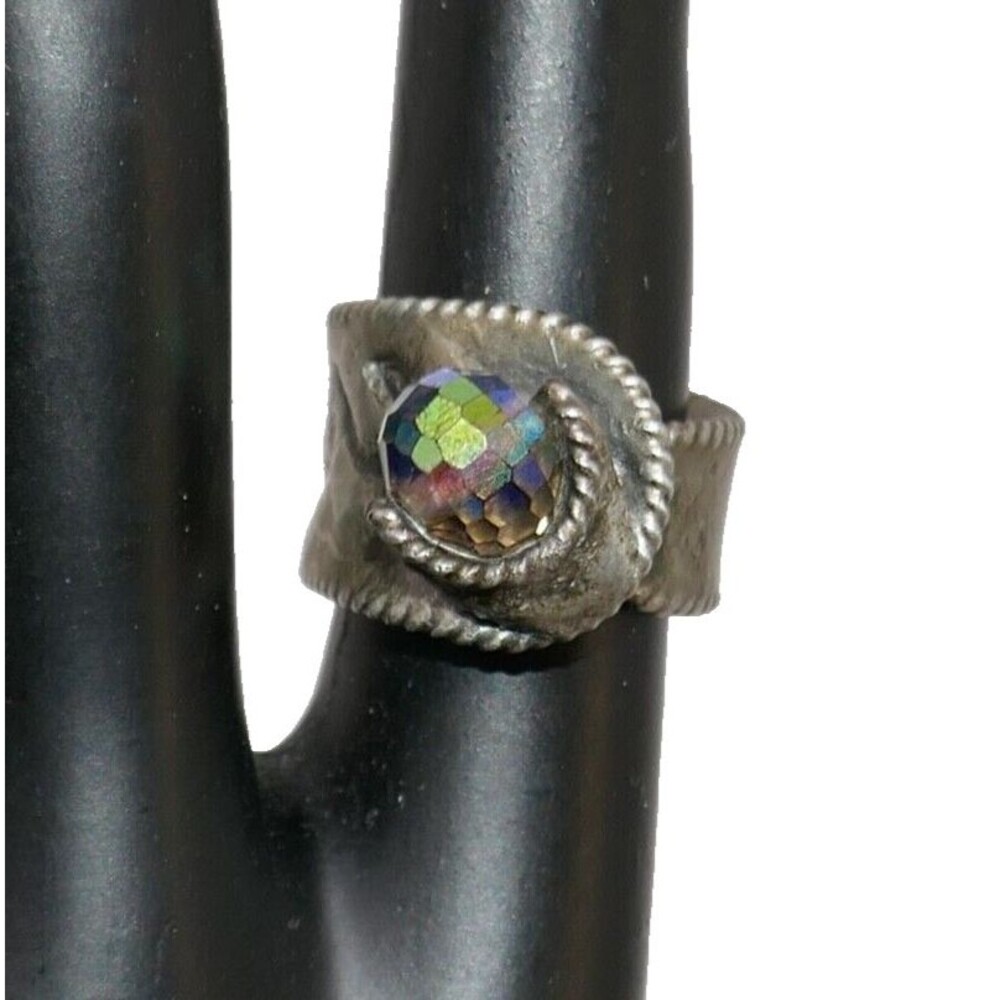 Silver Tone Art Deco Adjustable Wrap Colorful Bead Ring Size 4.5